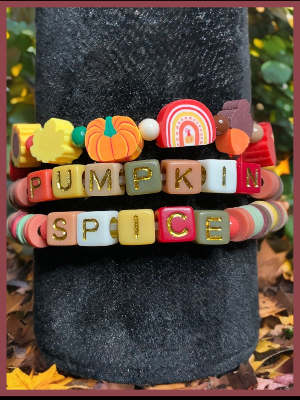 3 piece Pumpkin Spice Beaded Bracelet Set - Autumn Colors